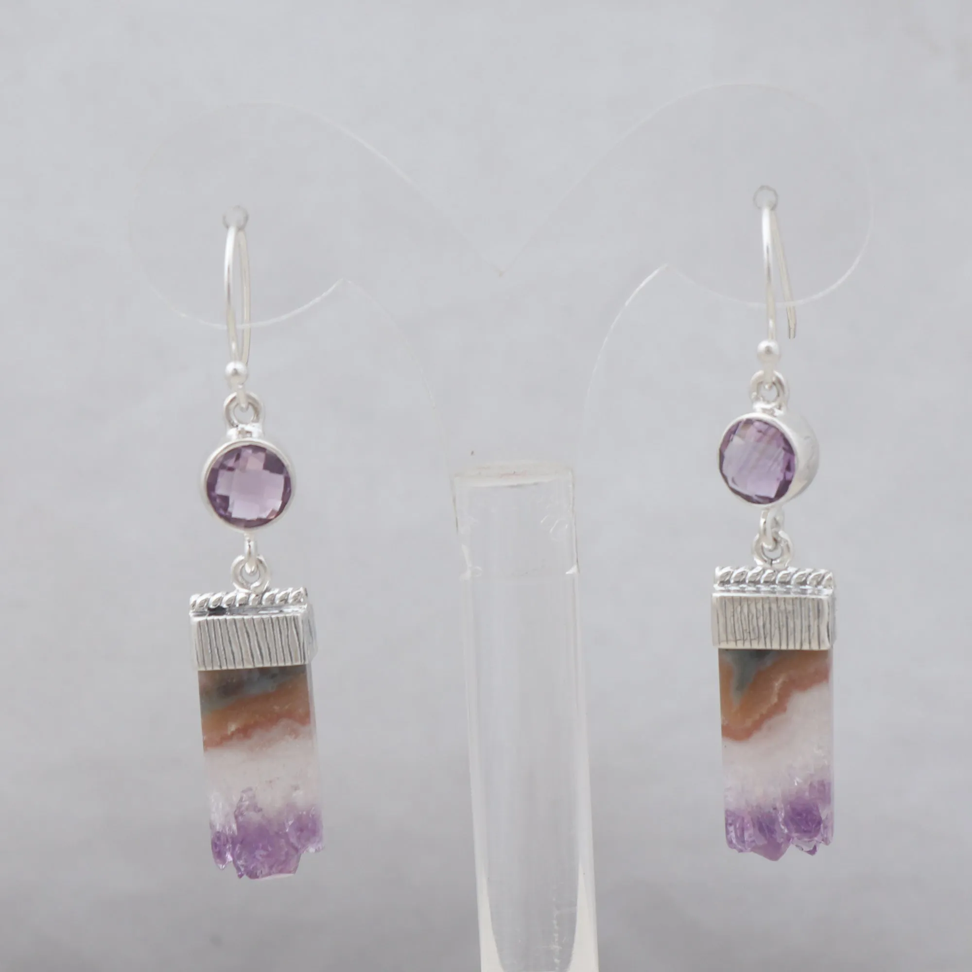 Natural Amethyst Slice Silver Earrings