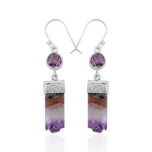 Natural Amethyst Slice Silver Earrings