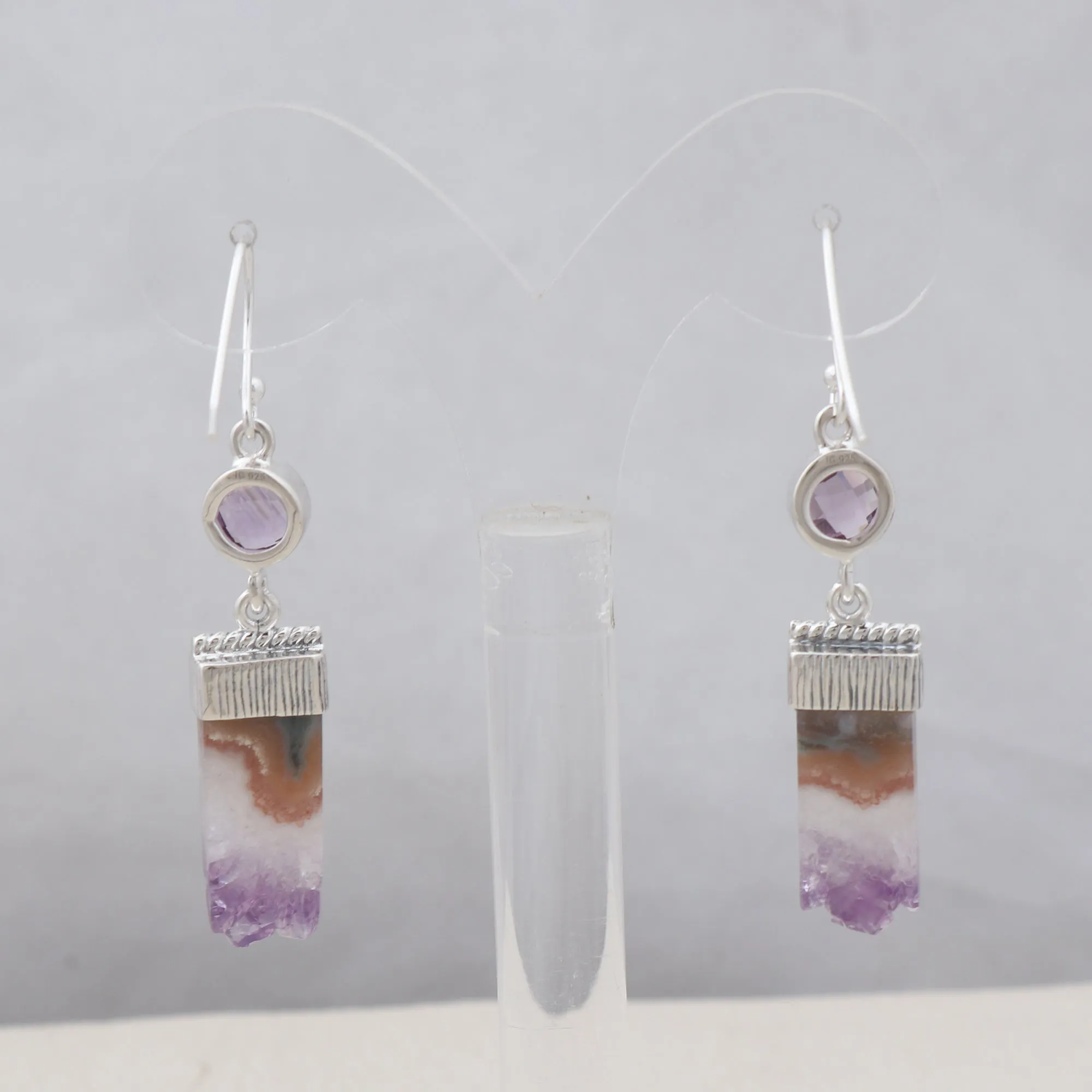 Natural Amethyst Slice Silver Earrings