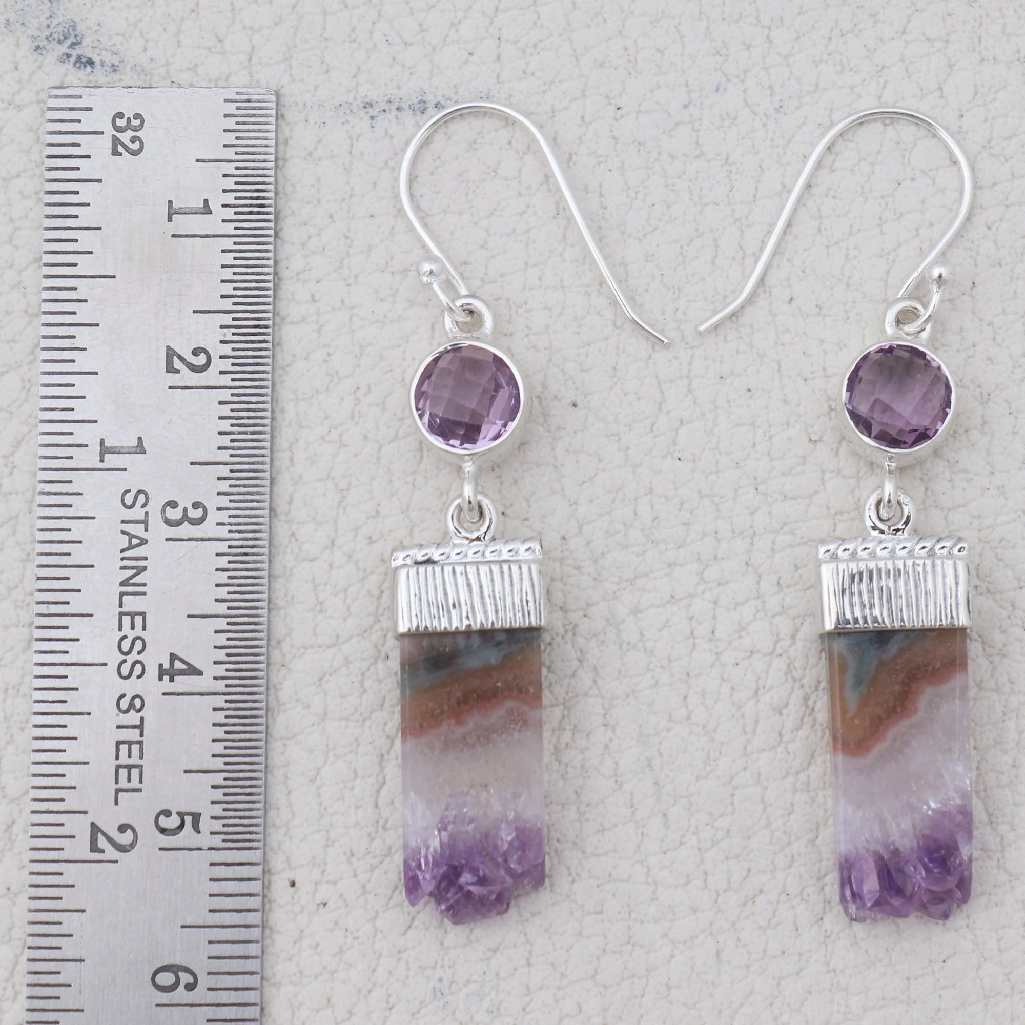 Natural Amethyst Slice Silver Earrings