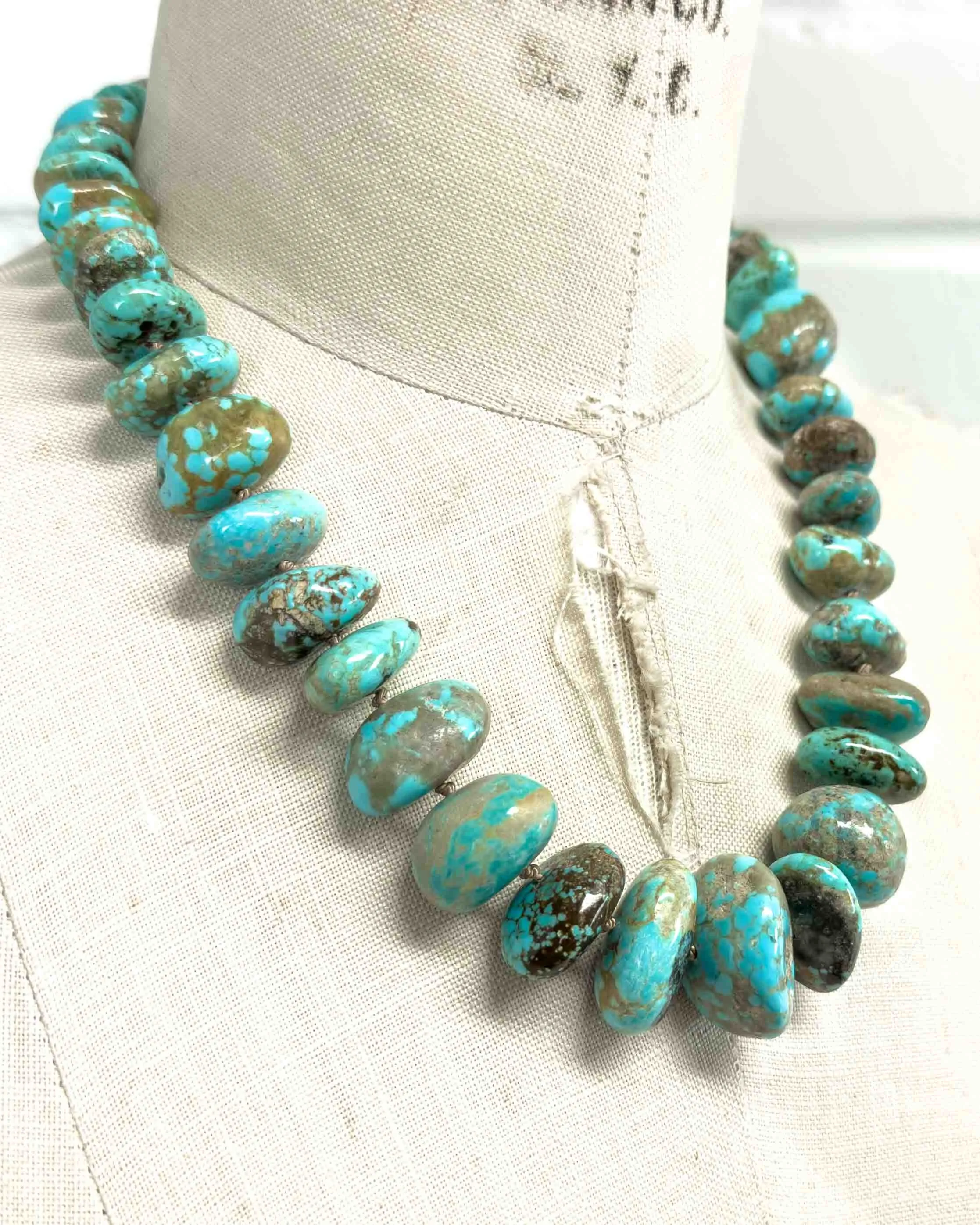 Natural Arizona Kingman Turquoise Chunky Nugget Knotted Statement Necklace