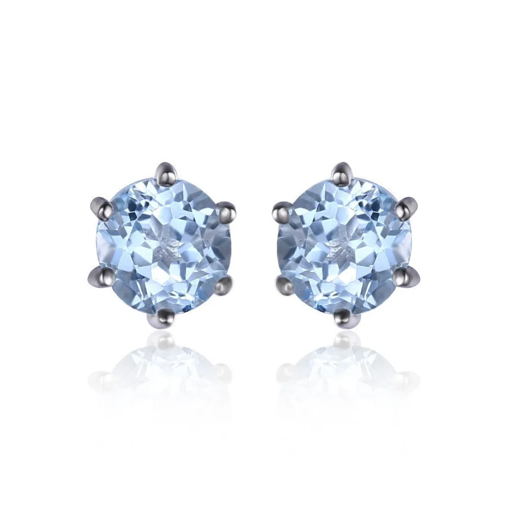 Natural Blue Topaz Earrings Stud Genuine 925 Sterling Silver Jewelry Women Jewelry Outstanding Fine Jewelry