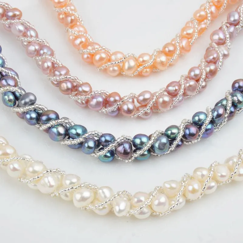 Natural Freshwater Pearl Jewelry Set Necklace Bracelet Earrings Women Jewelry