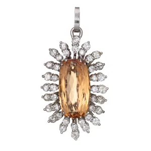 Natural Imperial Topaz Diamond Pendant 14k Gold Vintage Jewelry Large Oval