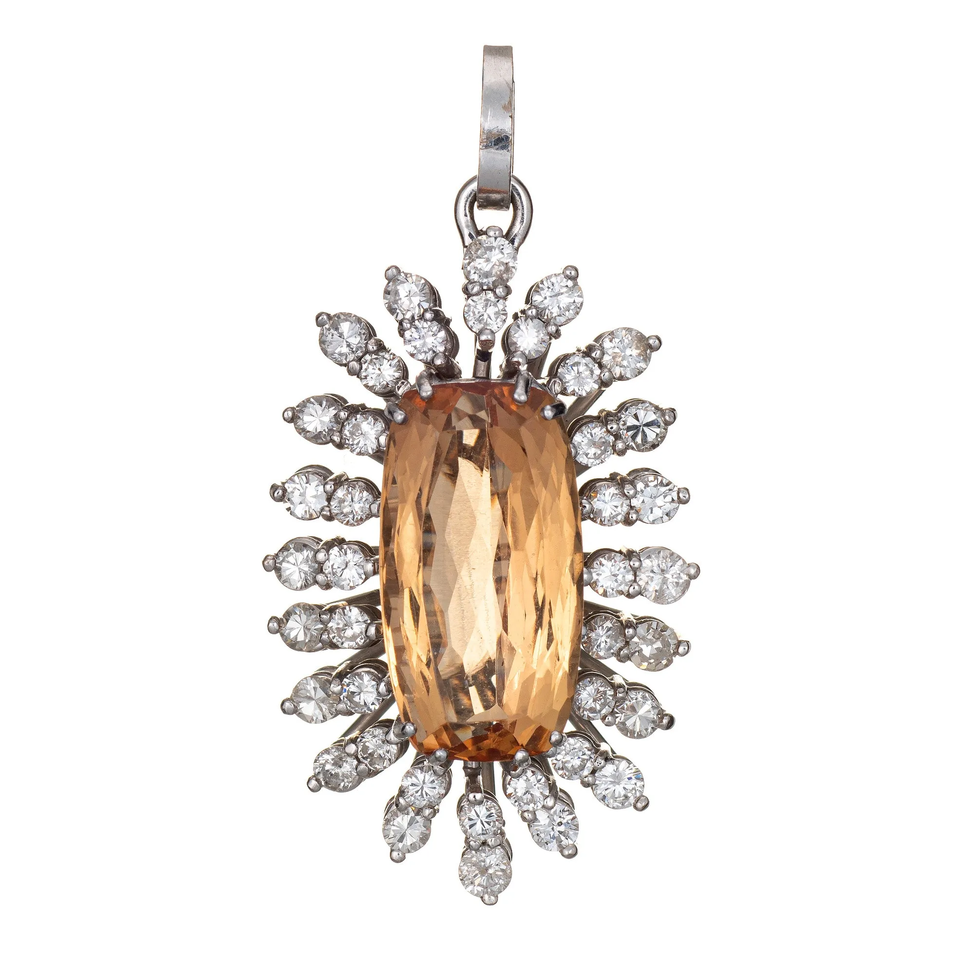 Natural Imperial Topaz Diamond Pendant 14k Gold Vintage Jewelry Large Oval