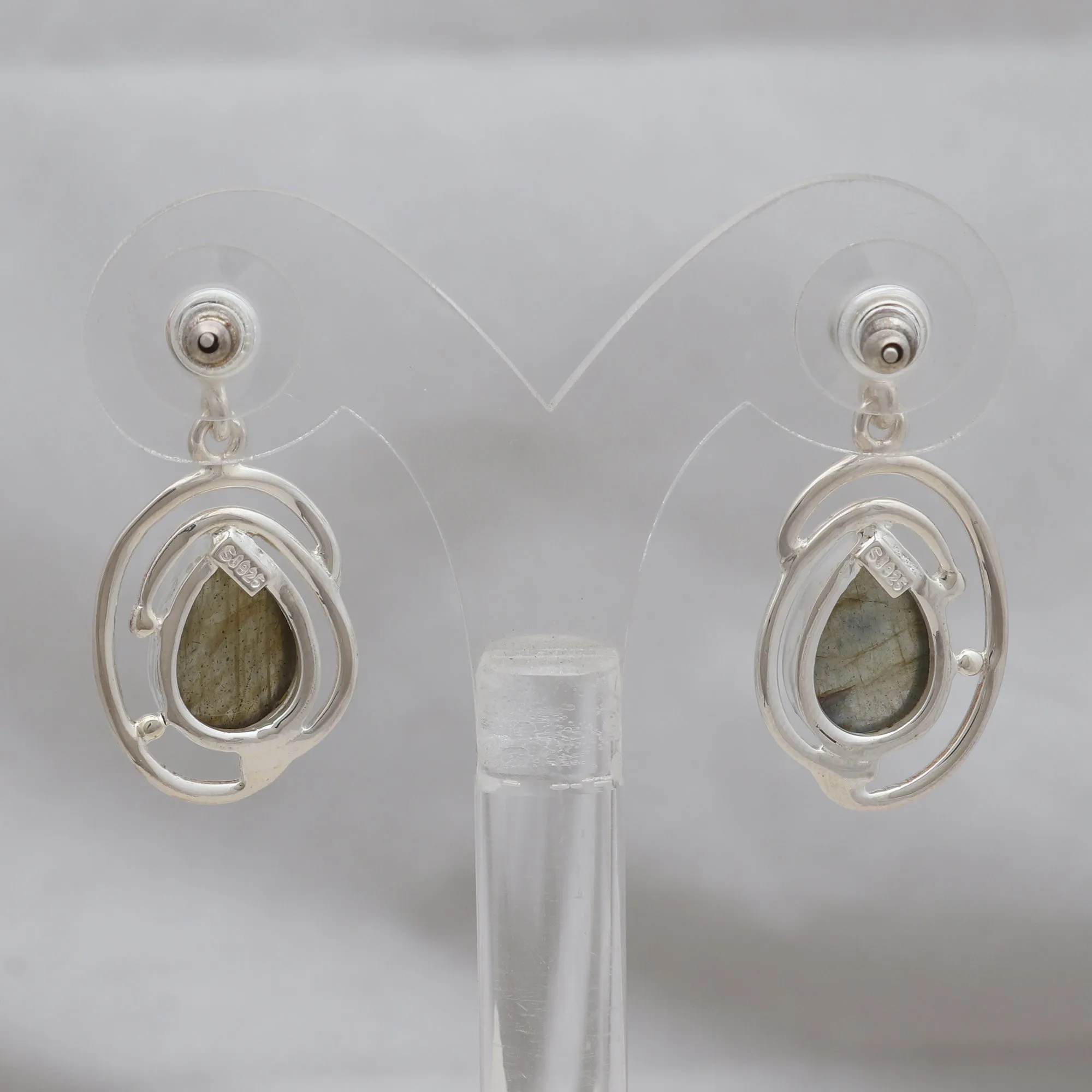 Natural Labradorite Silver Earrings