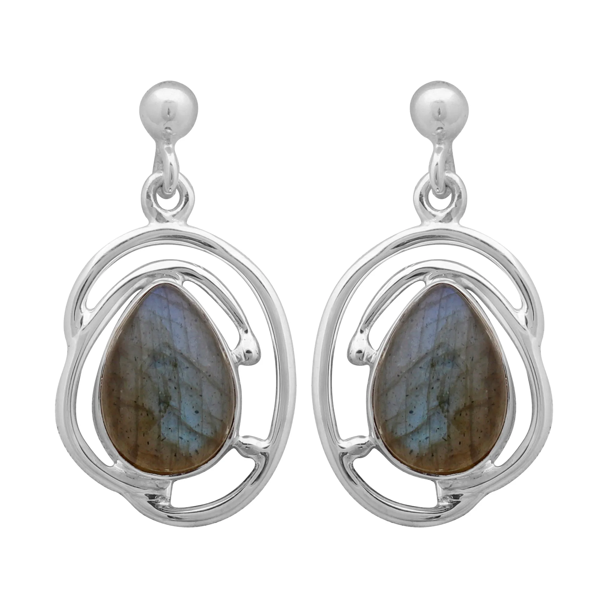 Natural Labradorite Silver Earrings