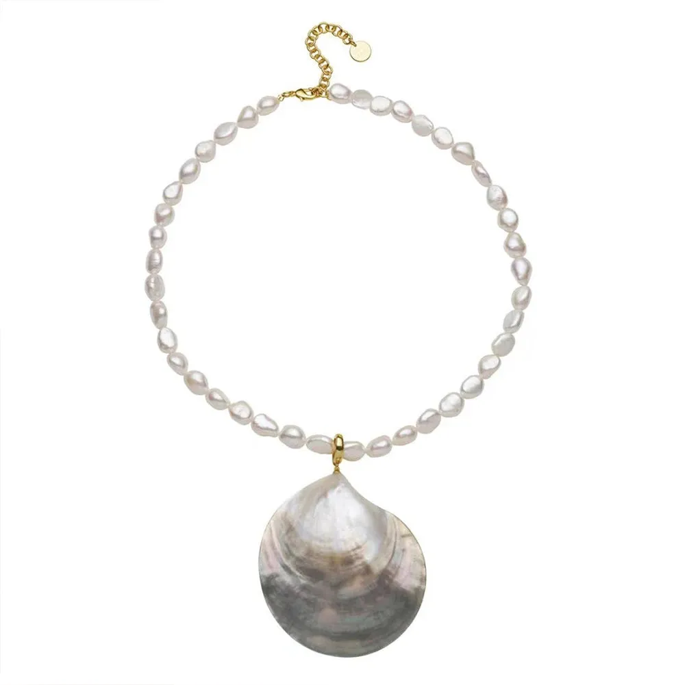 Natural Pearl Statement Shell Pendant Necklace