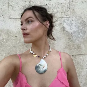 Natural Pearl Statement Shell Pendant Necklace