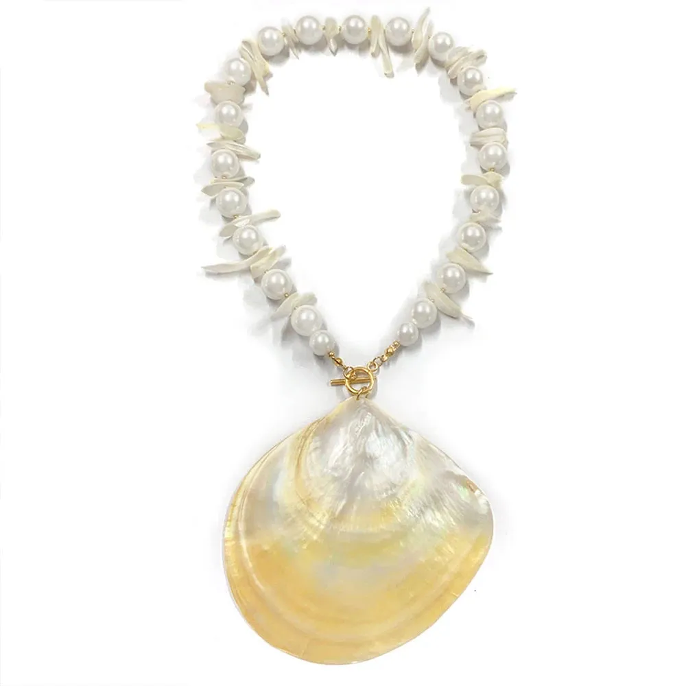 Natural Pearl Statement Shell Pendant Necklace