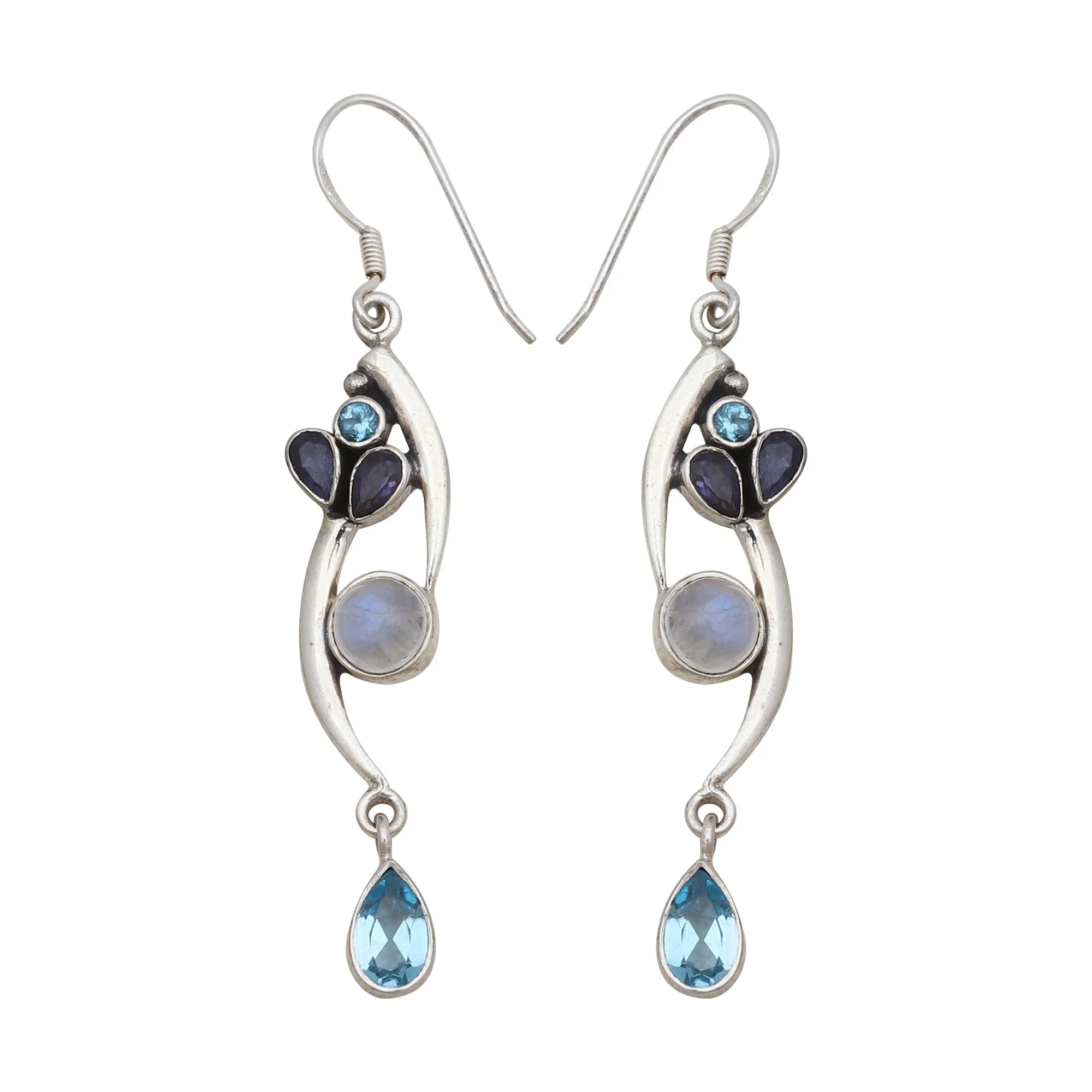 Natural Rainbow Moonstone Silver Earrings