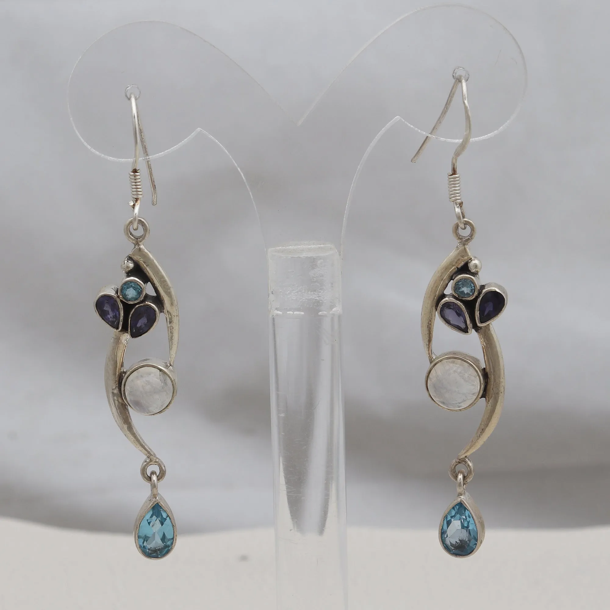 Natural Rainbow Moonstone Silver Earrings