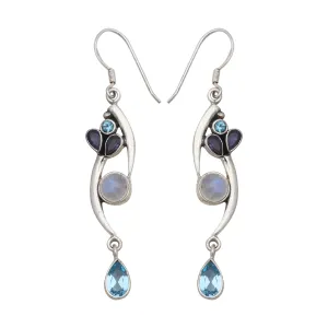 Natural Rainbow Moonstone Silver Earrings