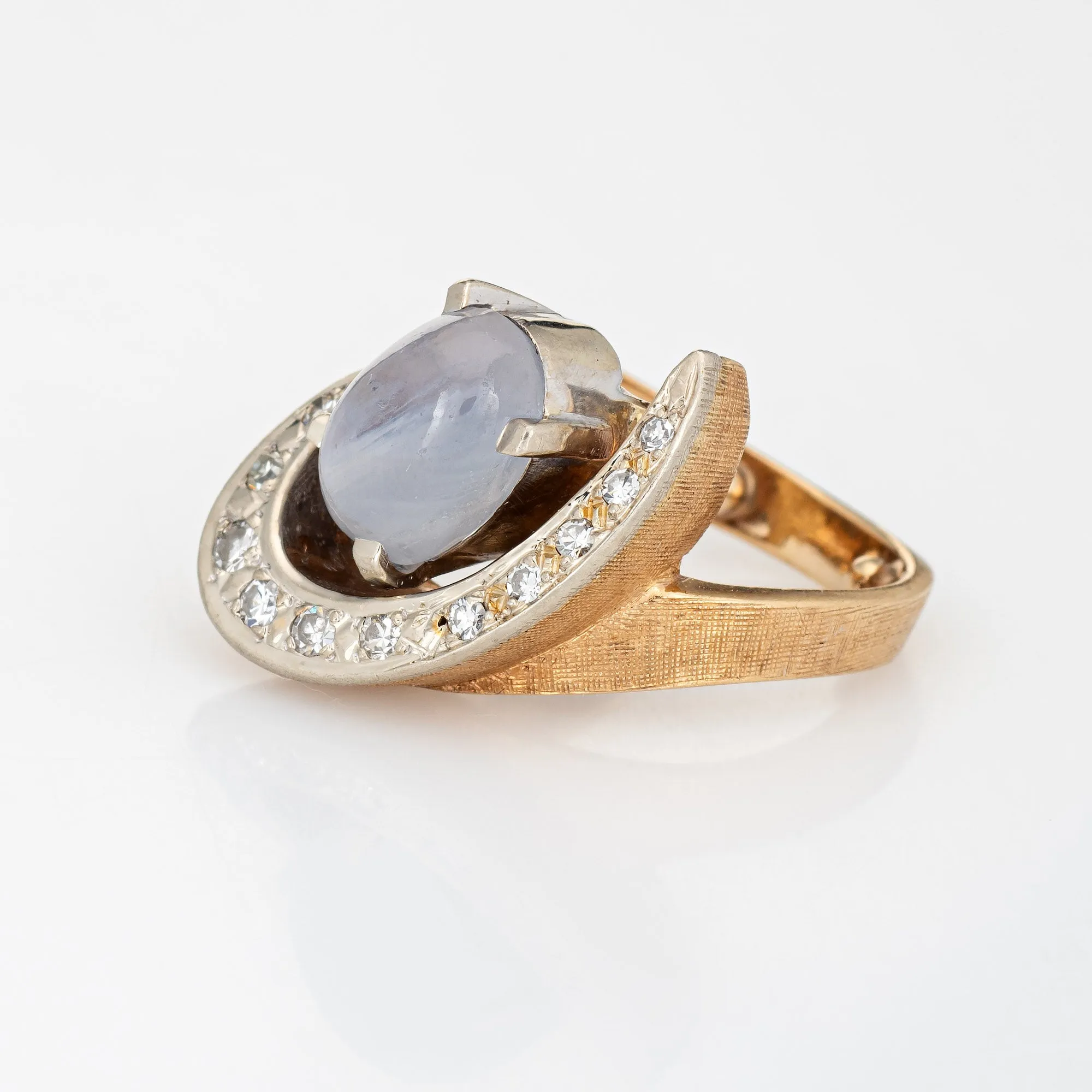 Natural Star Sapphire Diamond Ring 60s Vintage 14k Yellow Gold Estate Jewelry 4