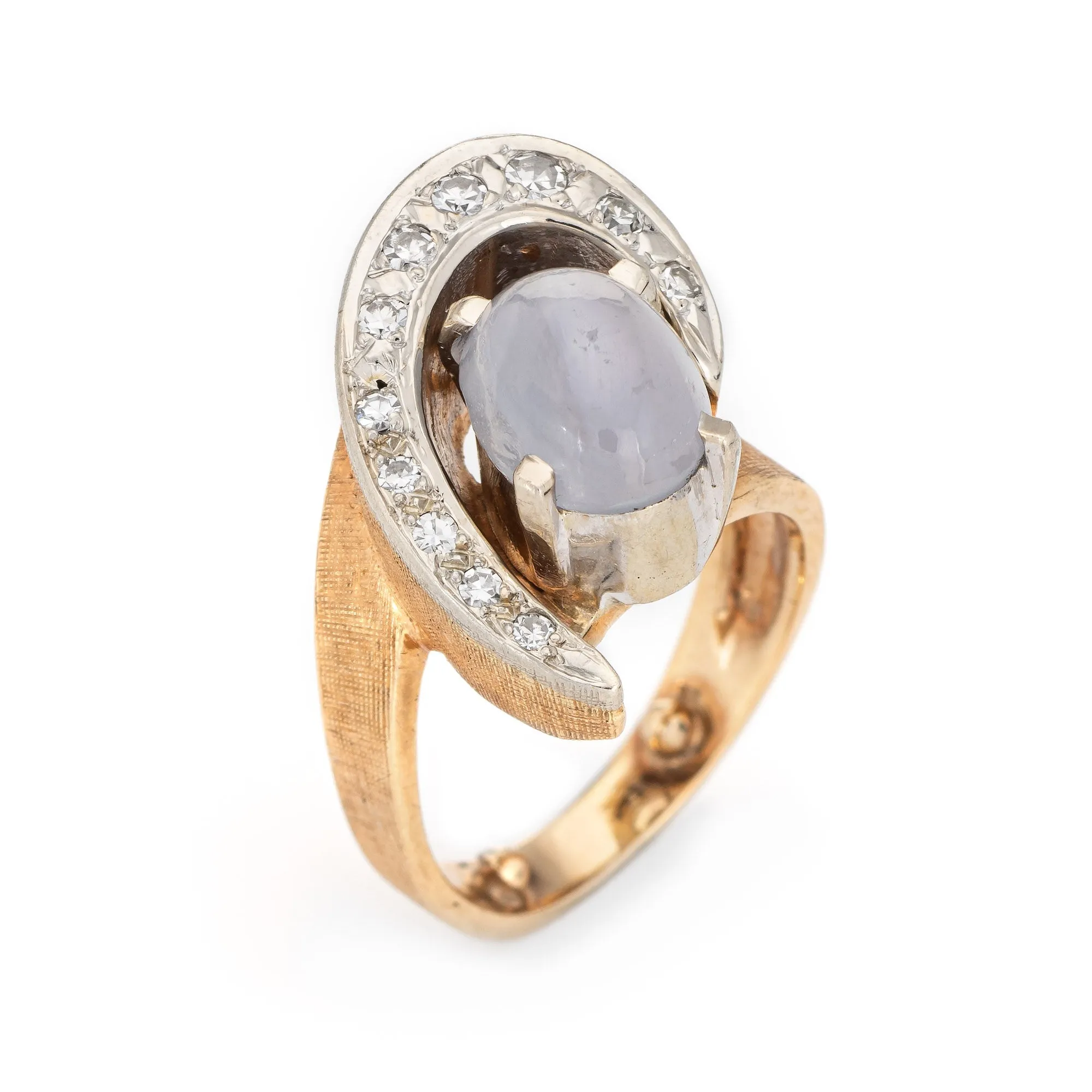 Natural Star Sapphire Diamond Ring 60s Vintage 14k Yellow Gold Estate Jewelry 4