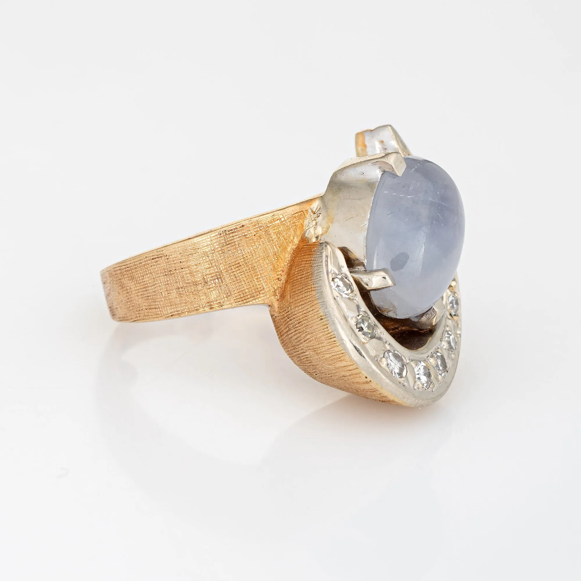 Natural Star Sapphire Diamond Ring 60s Vintage 14k Yellow Gold Estate Jewelry 4