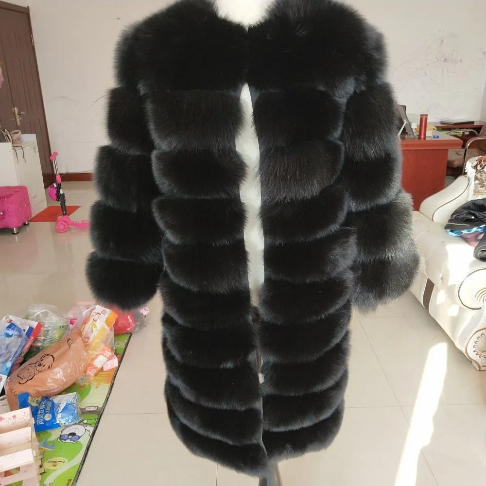 New brand black fox fur coat winter warm clothes fashion style real natural fox fur coat