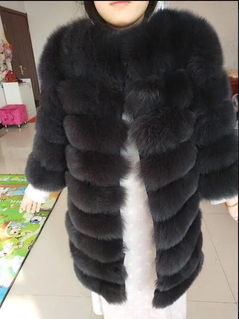 New brand black fox fur coat winter warm clothes fashion style real natural fox fur coat