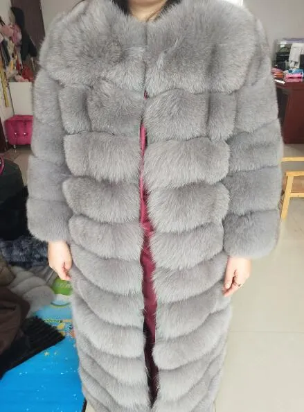 New brand black fox fur coat winter warm clothes fashion style real natural fox fur coat