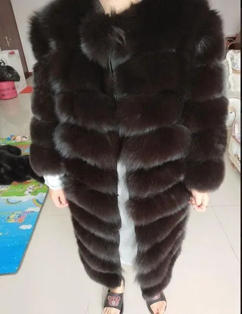 New brand black fox fur coat winter warm clothes fashion style real natural fox fur coat
