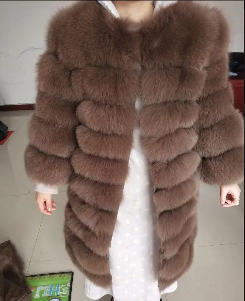 New brand black fox fur coat winter warm clothes fashion style real natural fox fur coat