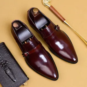 New Men Genuine Leather Shoes Pointed Toe Man Flat Classic Men Dress Shoes Buckle Italian Formal Oxford US 11.5