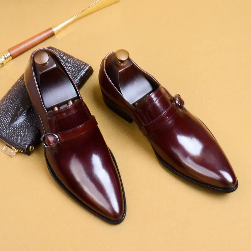 New Men Genuine Leather Shoes Pointed Toe Man Flat Classic Men Dress Shoes Buckle Italian Formal Oxford US 11.5