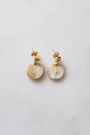 Nho Be Circle Buffalo Horn Stud Dangle Earrings
