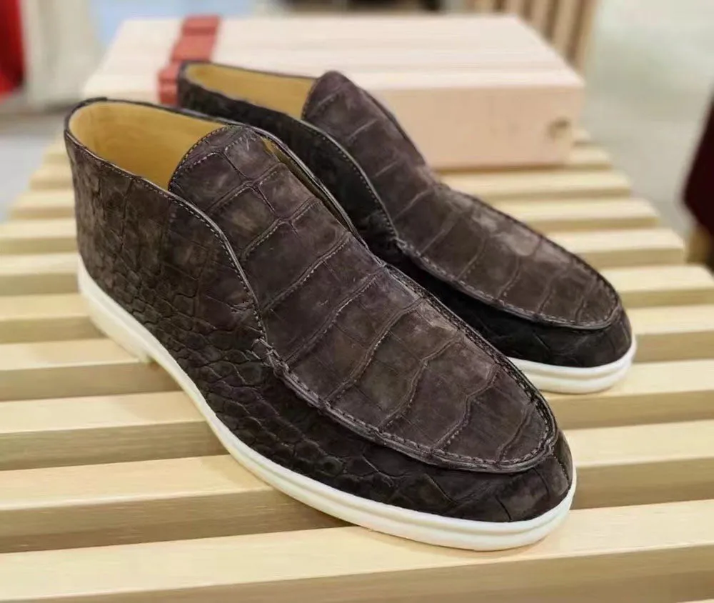 Nubuck Crocodile Shoes Men's Crocodile Leather Lace-Up  Dress Shoes