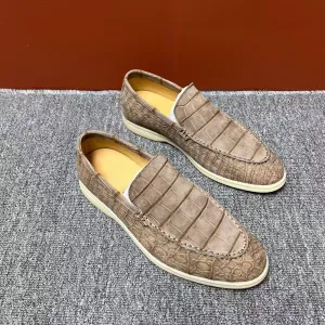 Nubuck Crocodile Shoes Men's Crocodile Leather Loafers Slip-On Dress Shoes Very Comfortable Beige