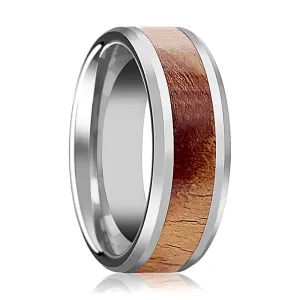 OLLIVANDER | Silver Tungsten Ring, Olive Wood Inlay, Beveled