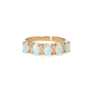 Opal Diamond Ring Vintage 14k Yellow Gold Dome Band Sz 6.75 Estate Fine Jewelry