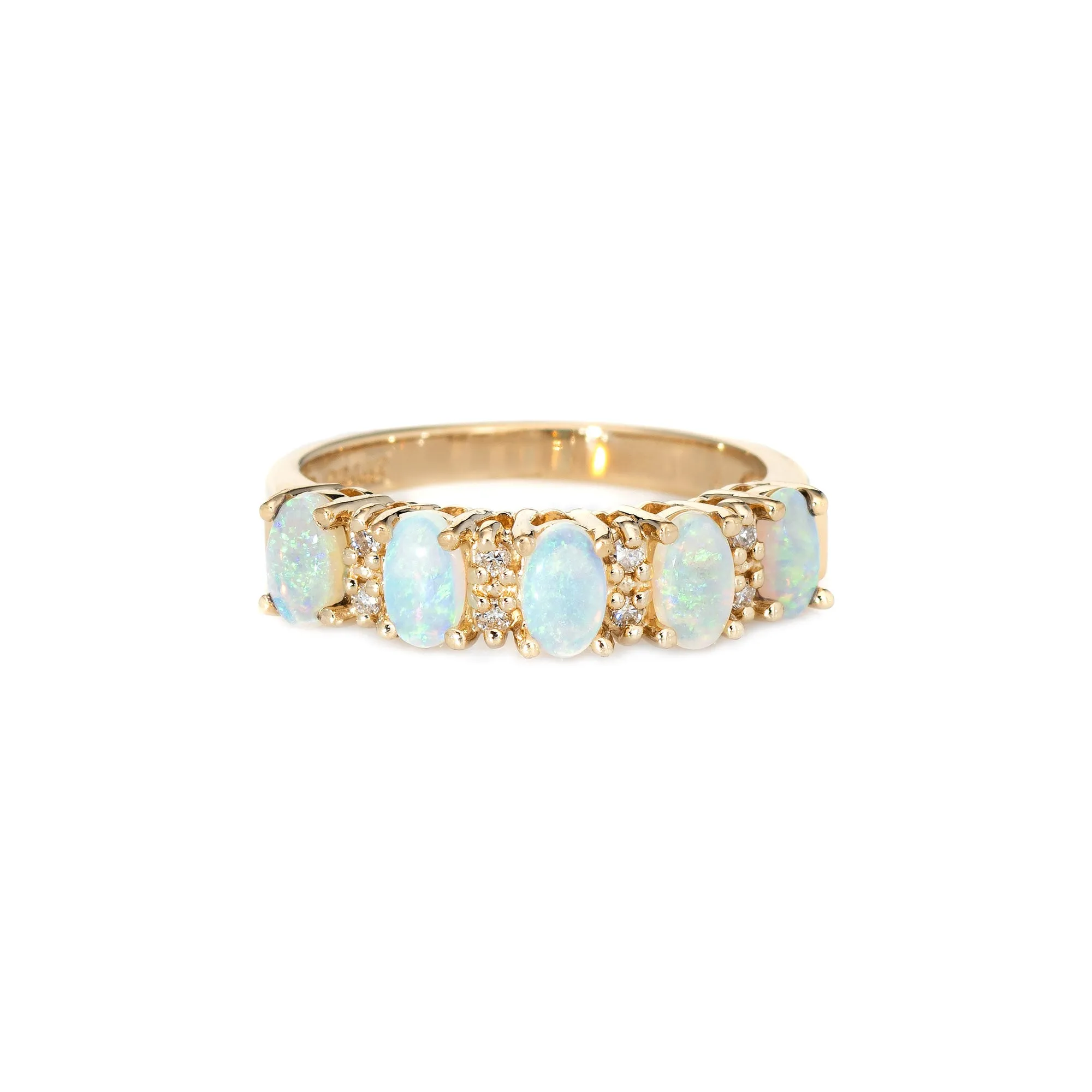Opal Diamond Ring Vintage 14k Yellow Gold Dome Band Sz 6.75 Estate Fine Jewelry