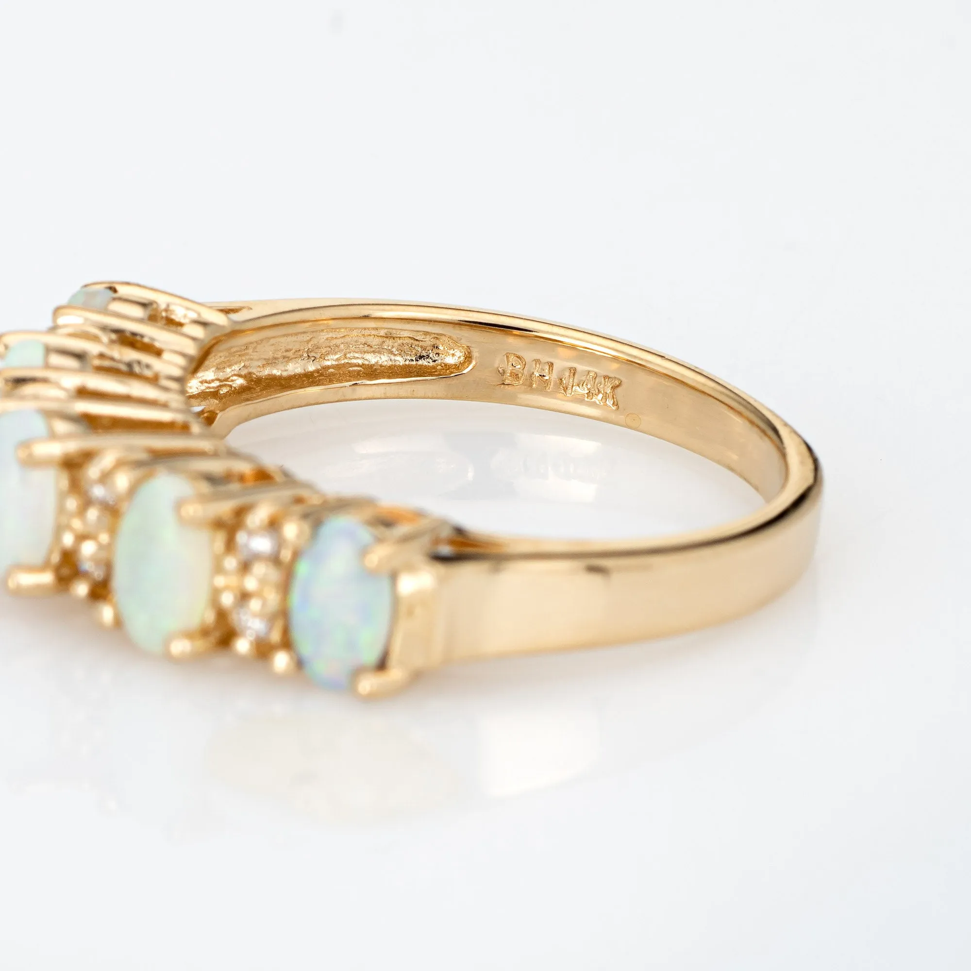 Opal Diamond Ring Vintage 14k Yellow Gold Dome Band Sz 6.75 Estate Fine Jewelry