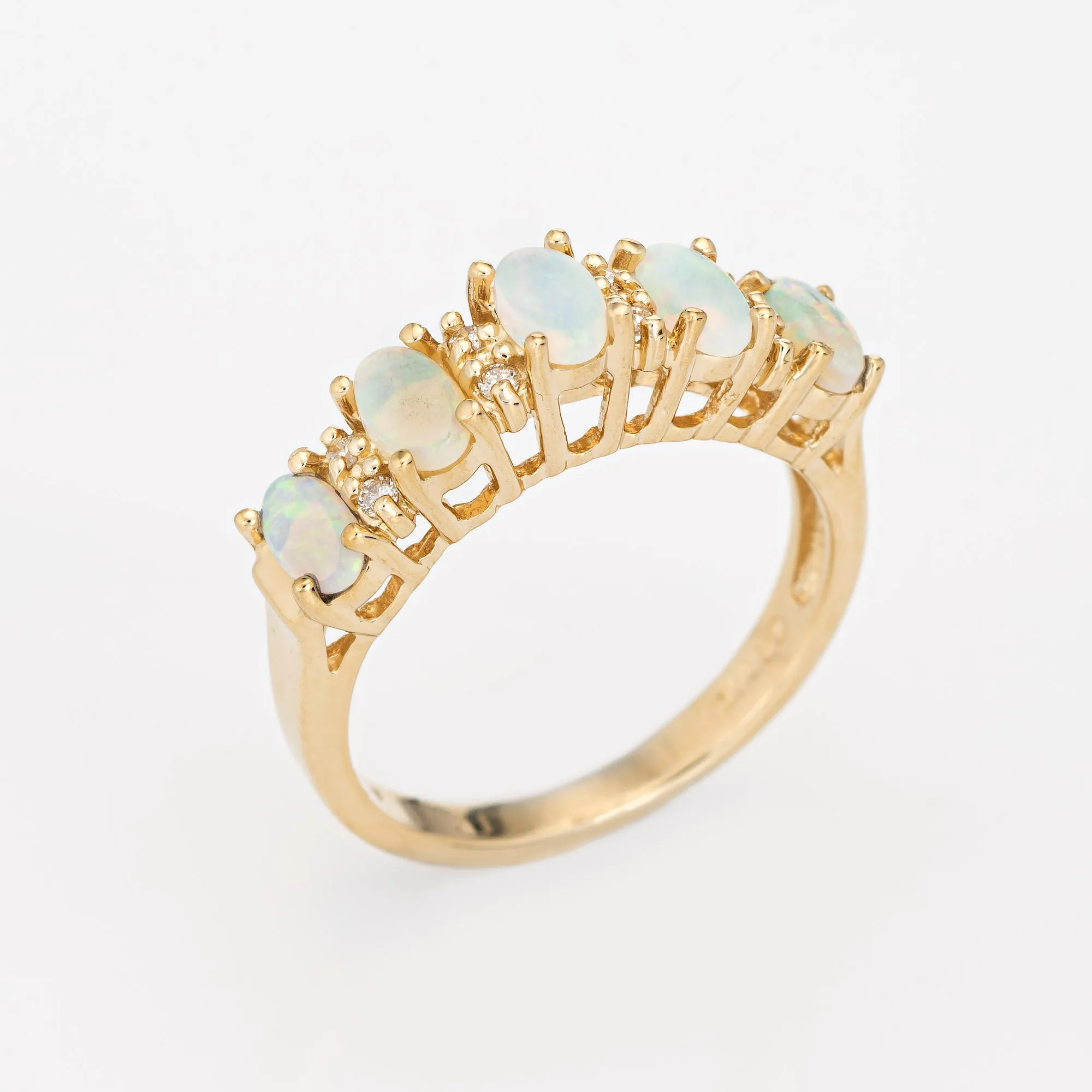 Opal Diamond Ring Vintage 14k Yellow Gold Dome Band Sz 6.75 Estate Fine Jewelry