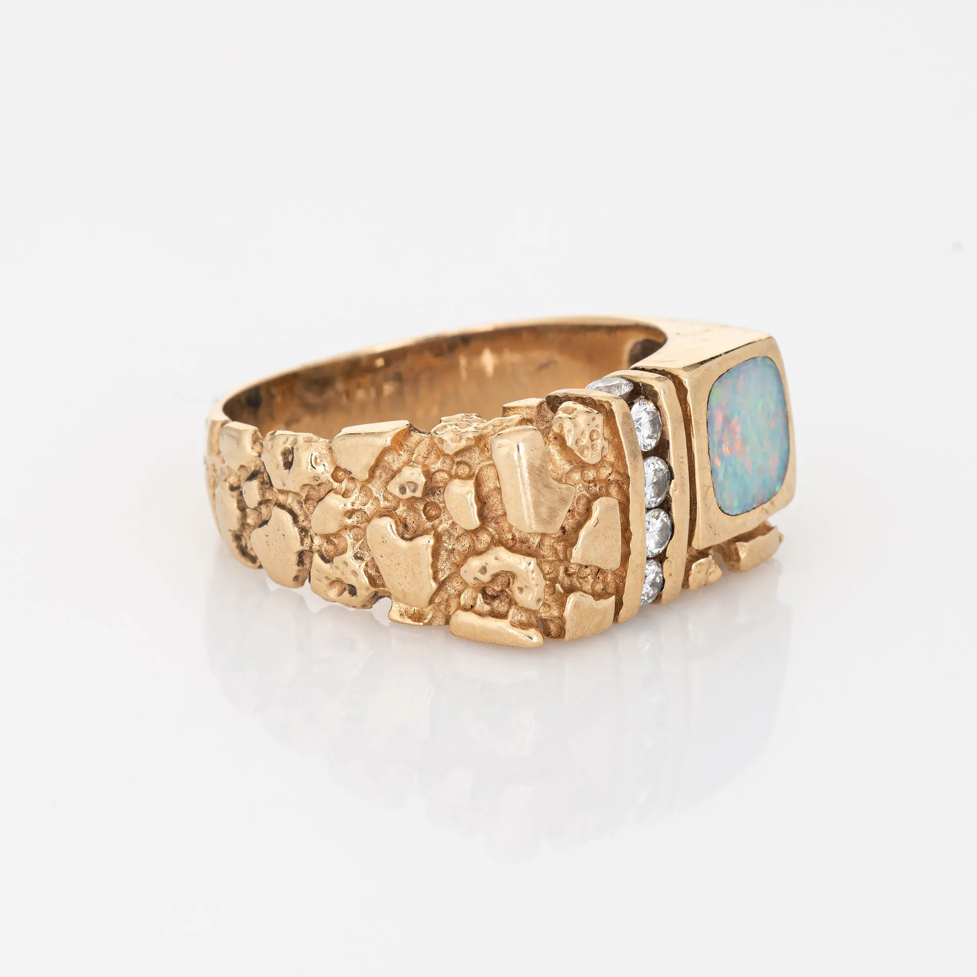 Opal Diamond Ring Vintage Nugget Men's 14k Yellow Gold Sz 11.5 Fine Jewelry