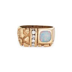 Opal Diamond Ring Vintage Nugget Men's 14k Yellow Gold Sz 11.5 Fine Jewelry