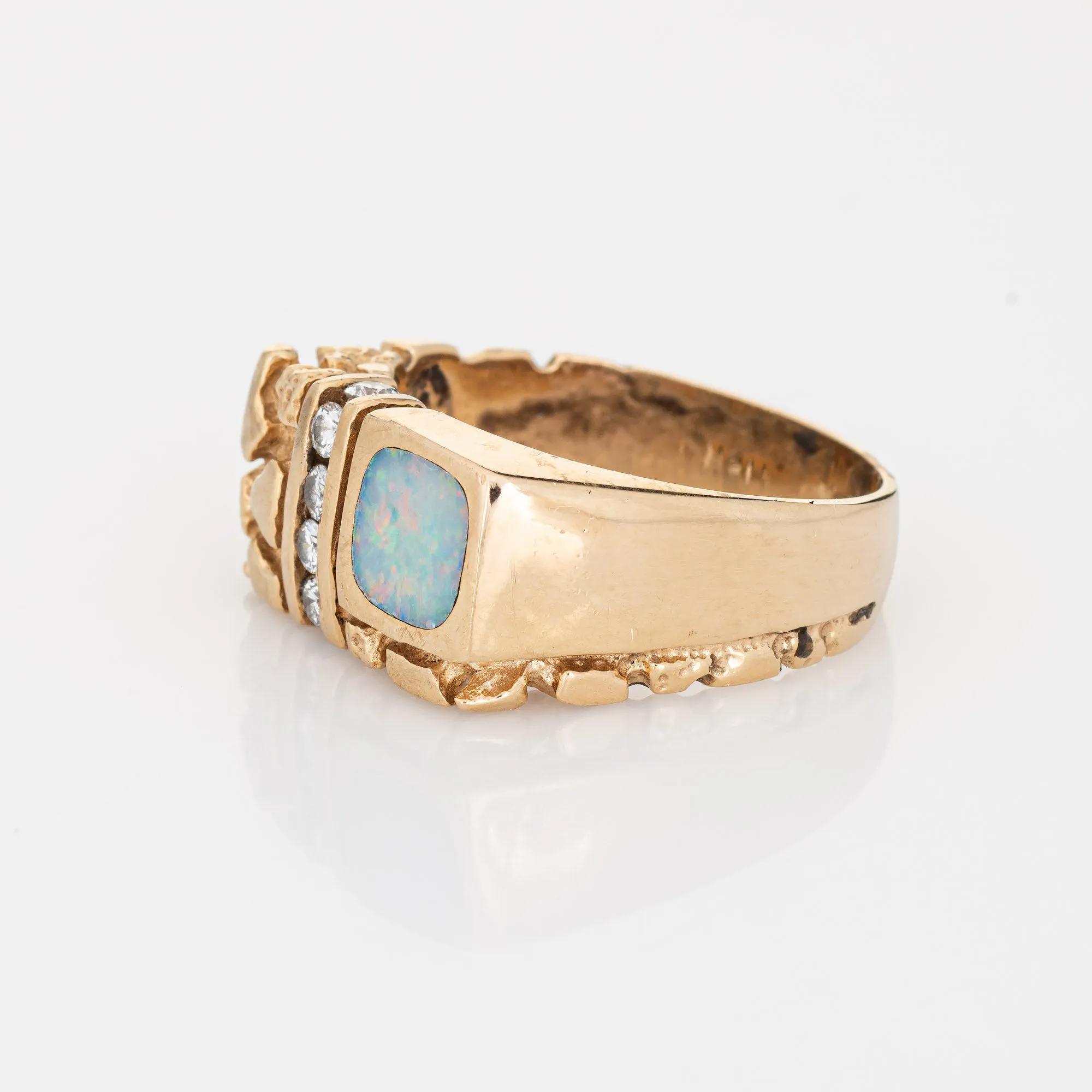 Opal Diamond Ring Vintage Nugget Men's 14k Yellow Gold Sz 11.5 Fine Jewelry