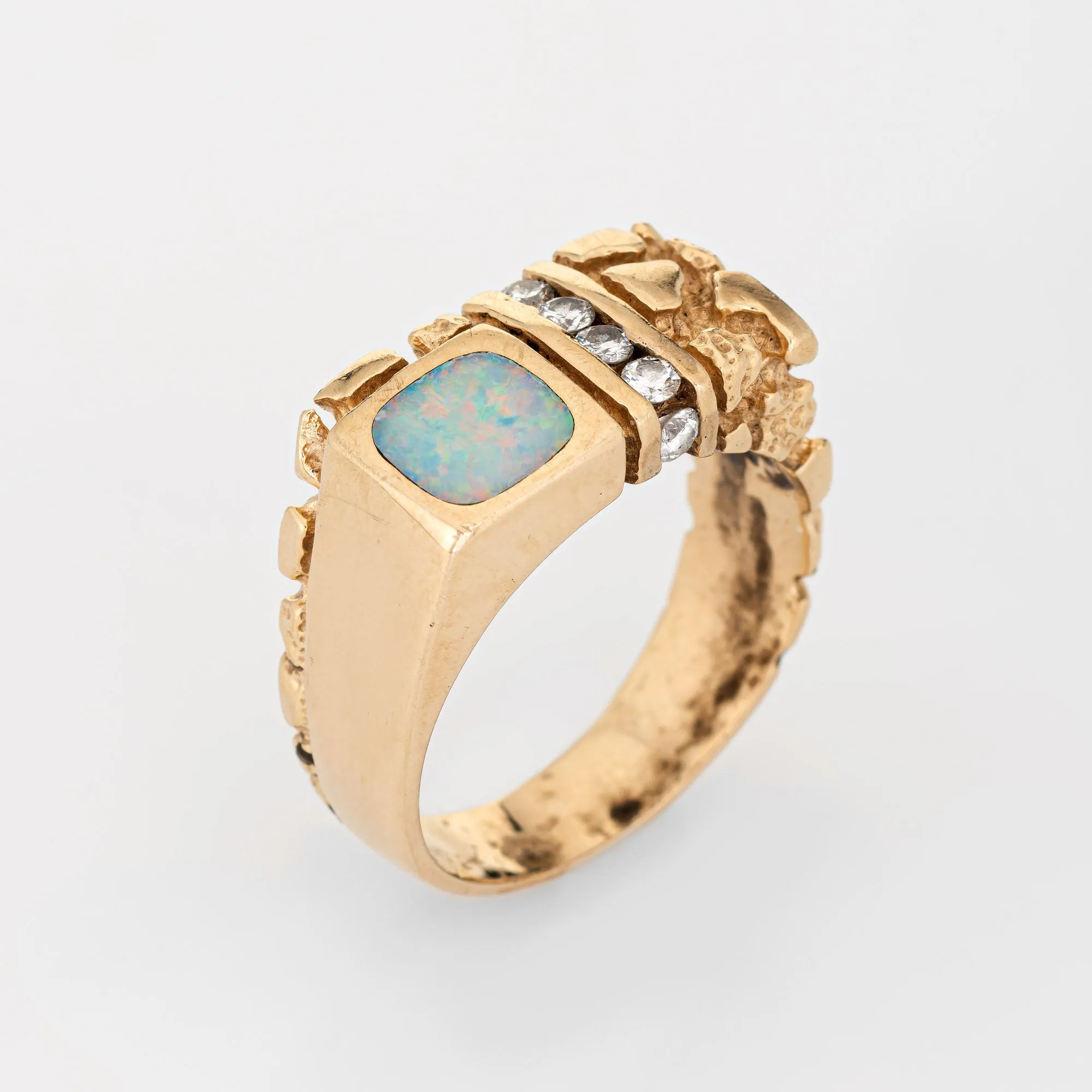 Opal Diamond Ring Vintage Nugget Men's 14k Yellow Gold Sz 11.5 Fine Jewelry