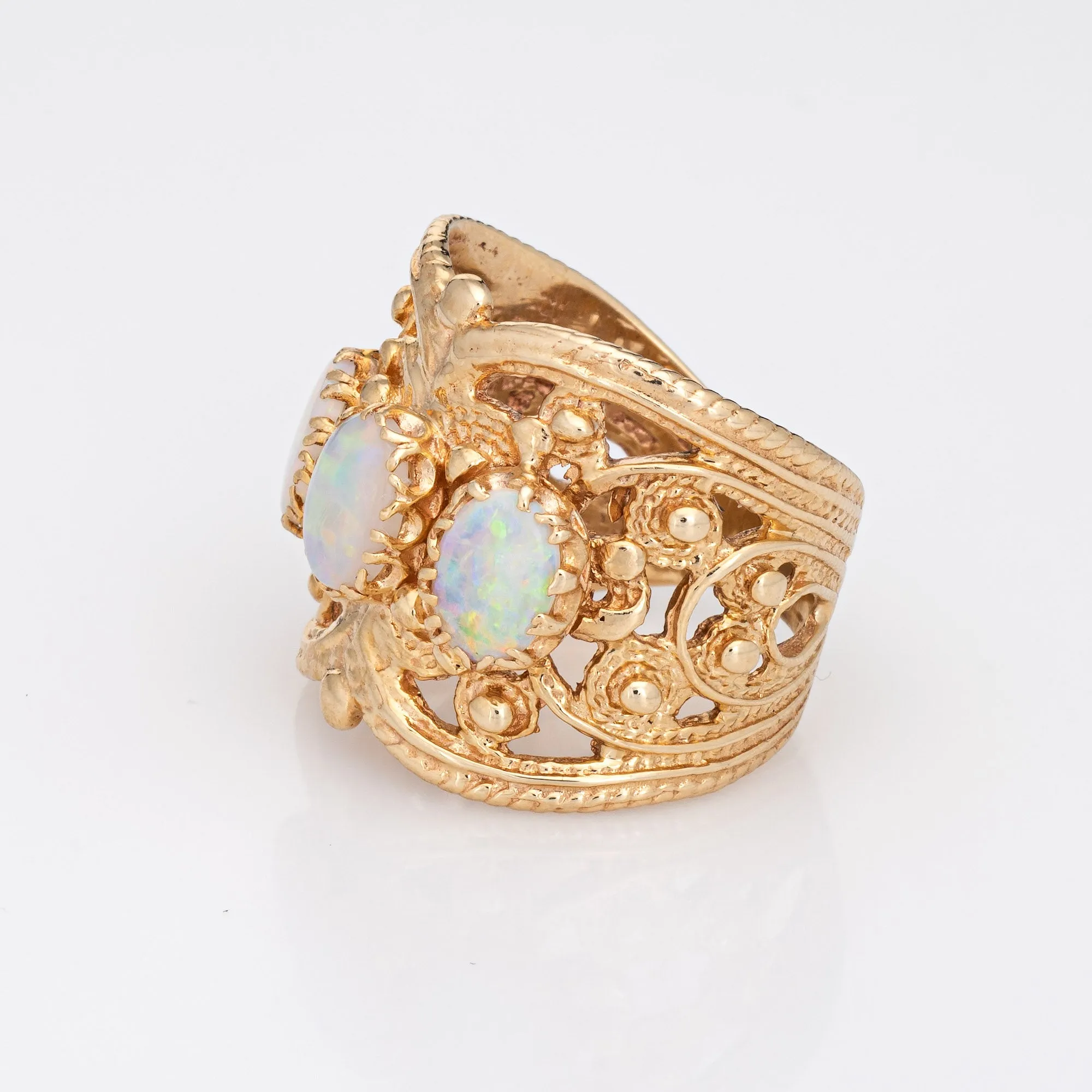 Opal Wide Band Cigar Ring 3/4" Vintage 14k Yellow Gold Sz 6.5 Estate Jewelry