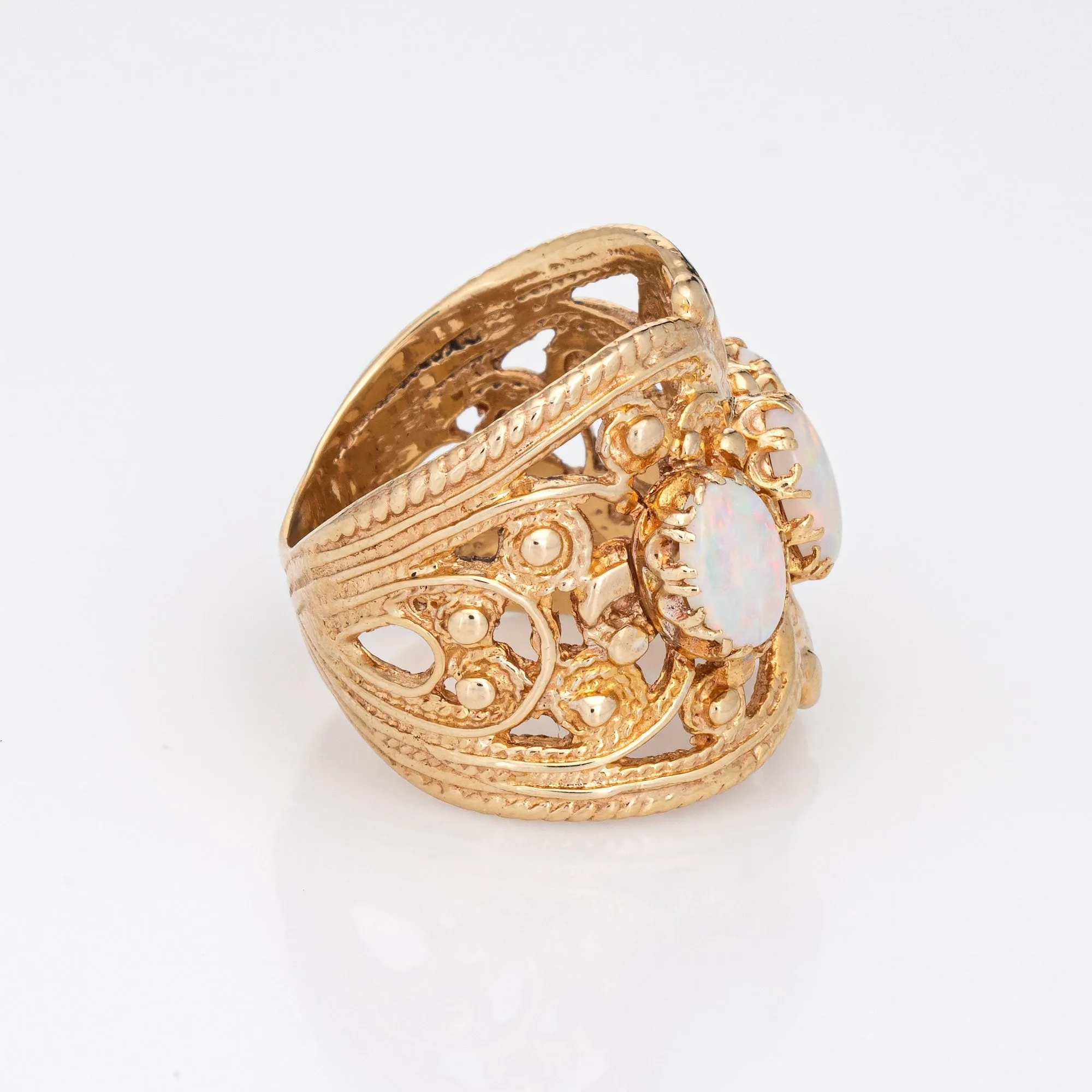 Opal Wide Band Cigar Ring 3/4" Vintage 14k Yellow Gold Sz 6.5 Estate Jewelry