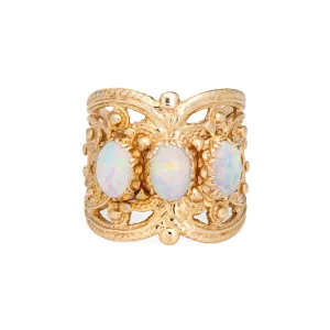Opal Wide Band Cigar Ring 3/4" Vintage 14k Yellow Gold Sz 6.5 Estate Jewelry