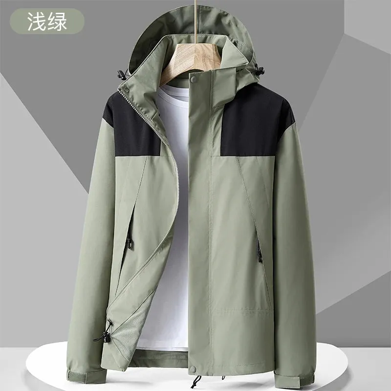 Outdoor Windproof Jacket Men's Autumn Waterproof Single Layer Detachable Cap Coat Couple's Mountain Climbing Fishing Windbreaker