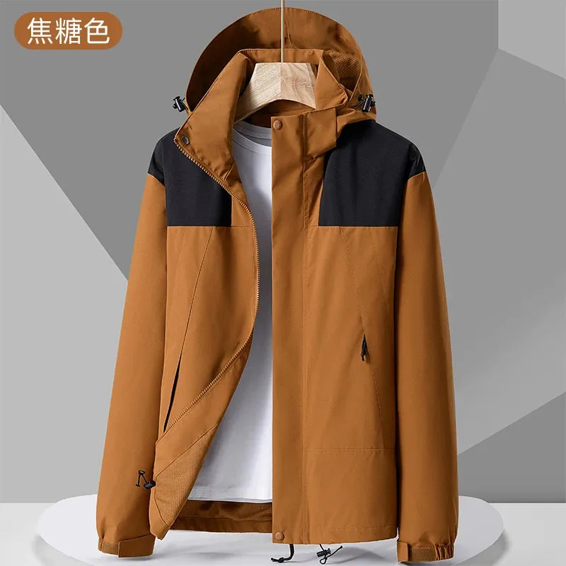 Outdoor Windproof Jacket Men's Autumn Waterproof Single Layer Detachable Cap Coat Couple's Mountain Climbing Fishing Windbreaker