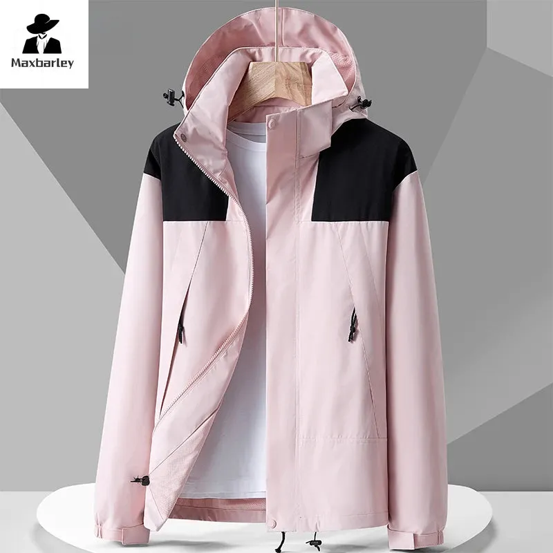Outdoor Windproof Jacket Men's Autumn Waterproof Single Layer Detachable Cap Coat Couple's Mountain Climbing Fishing Windbreaker