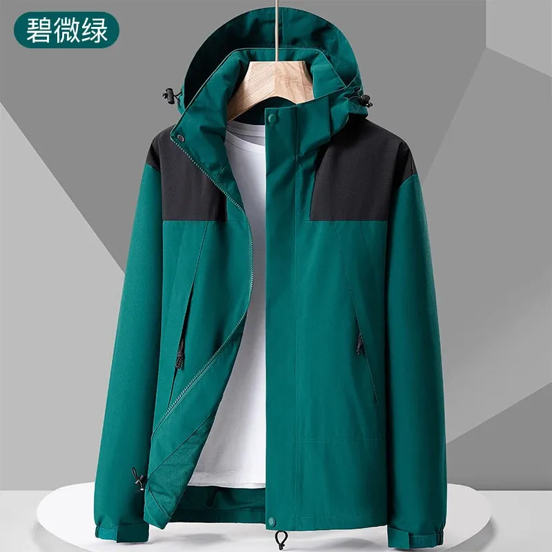 Outdoor Windproof Jacket Men's Autumn Waterproof Single Layer Detachable Cap Coat Couple's Mountain Climbing Fishing Windbreaker