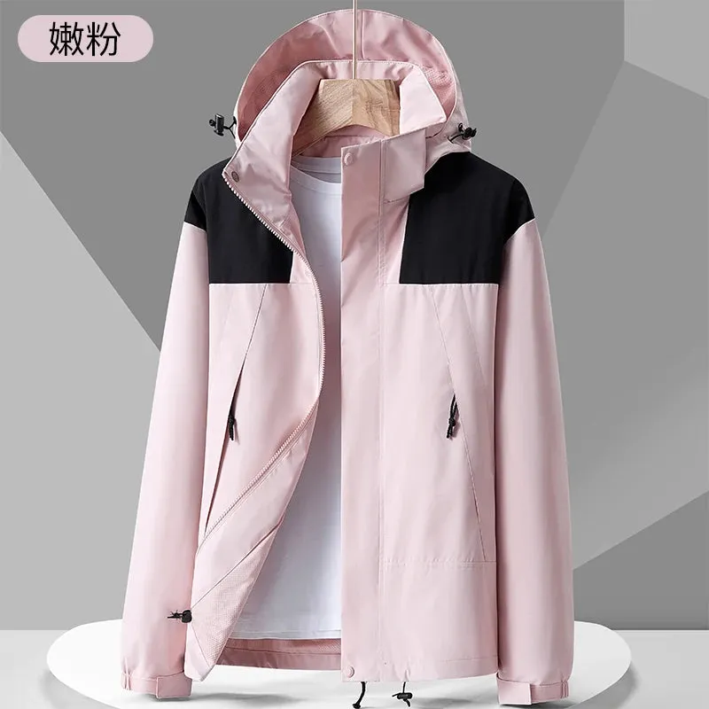 Outdoor Windproof Jacket Men's Autumn Waterproof Single Layer Detachable Cap Coat Couple's Mountain Climbing Fishing Windbreaker