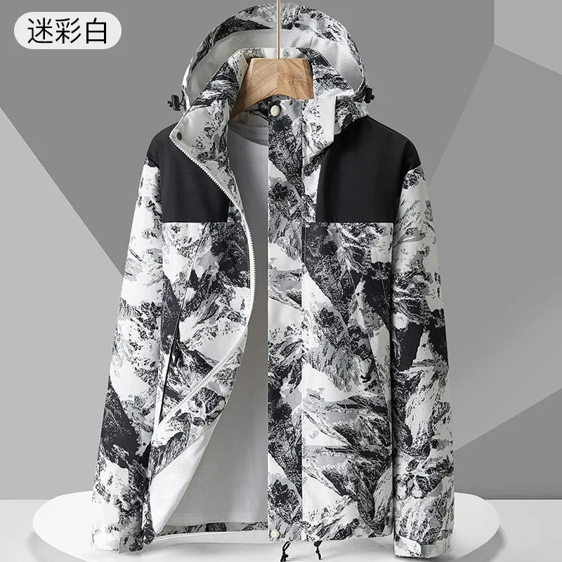 Outdoor Windproof Jacket Men's Autumn Waterproof Single Layer Detachable Cap Coat Couple's Mountain Climbing Fishing Windbreaker