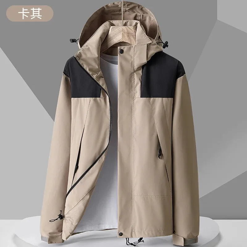 Outdoor Windproof Jacket Men's Autumn Waterproof Single Layer Detachable Cap Coat Couple's Mountain Climbing Fishing Windbreaker