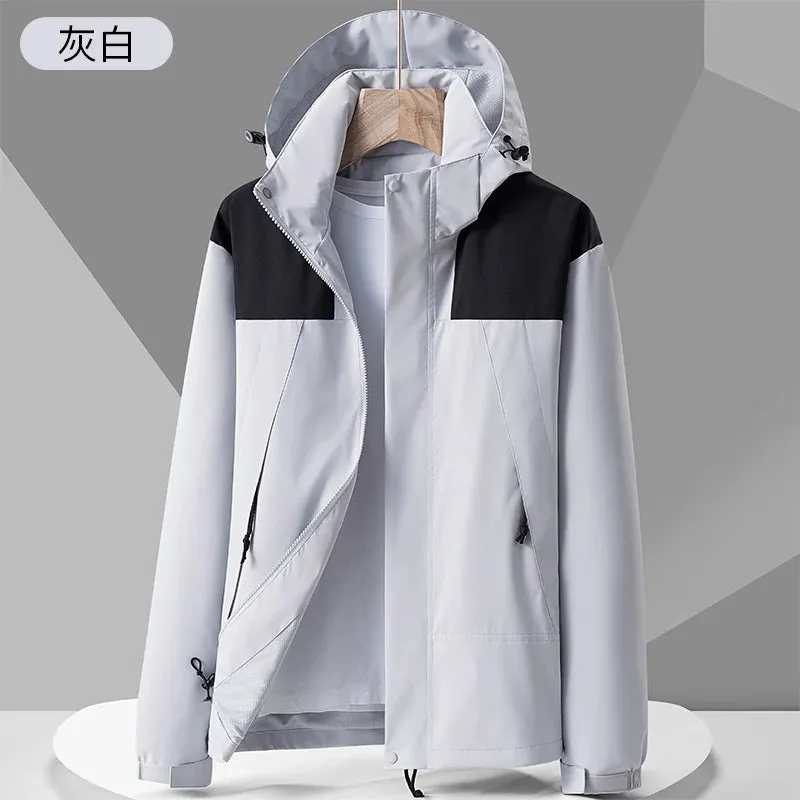 Outdoor Windproof Jacket Men's Autumn Waterproof Single Layer Detachable Cap Coat Couple's Mountain Climbing Fishing Windbreaker